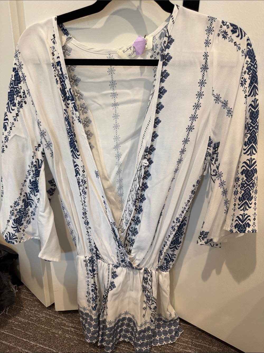 Vintage Havana White and Navy Blue Printed Romper